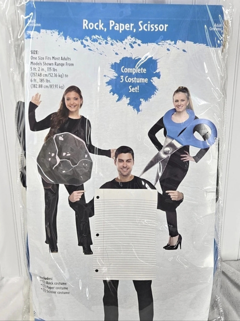 Rock Paper Scissors 3-Person Costume Set Adult OSFM Halloween